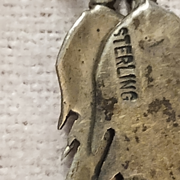 Silver Feather Earrings with Turquoise Accent - Picture 3 of 3